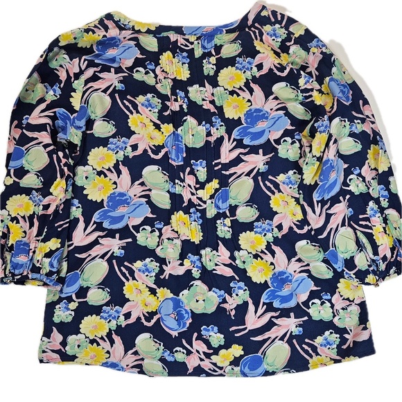 Talbots Floral Blouse Womens Medium Multicolor V-Neck Drawstring Balloon Sleeves - Picture 2 of 8